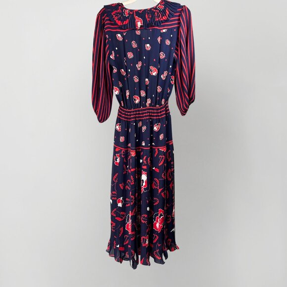 DVF Diane von Furstenberg Mixed Print Midi Dress- Size 0/XS - Picture 3 of 7